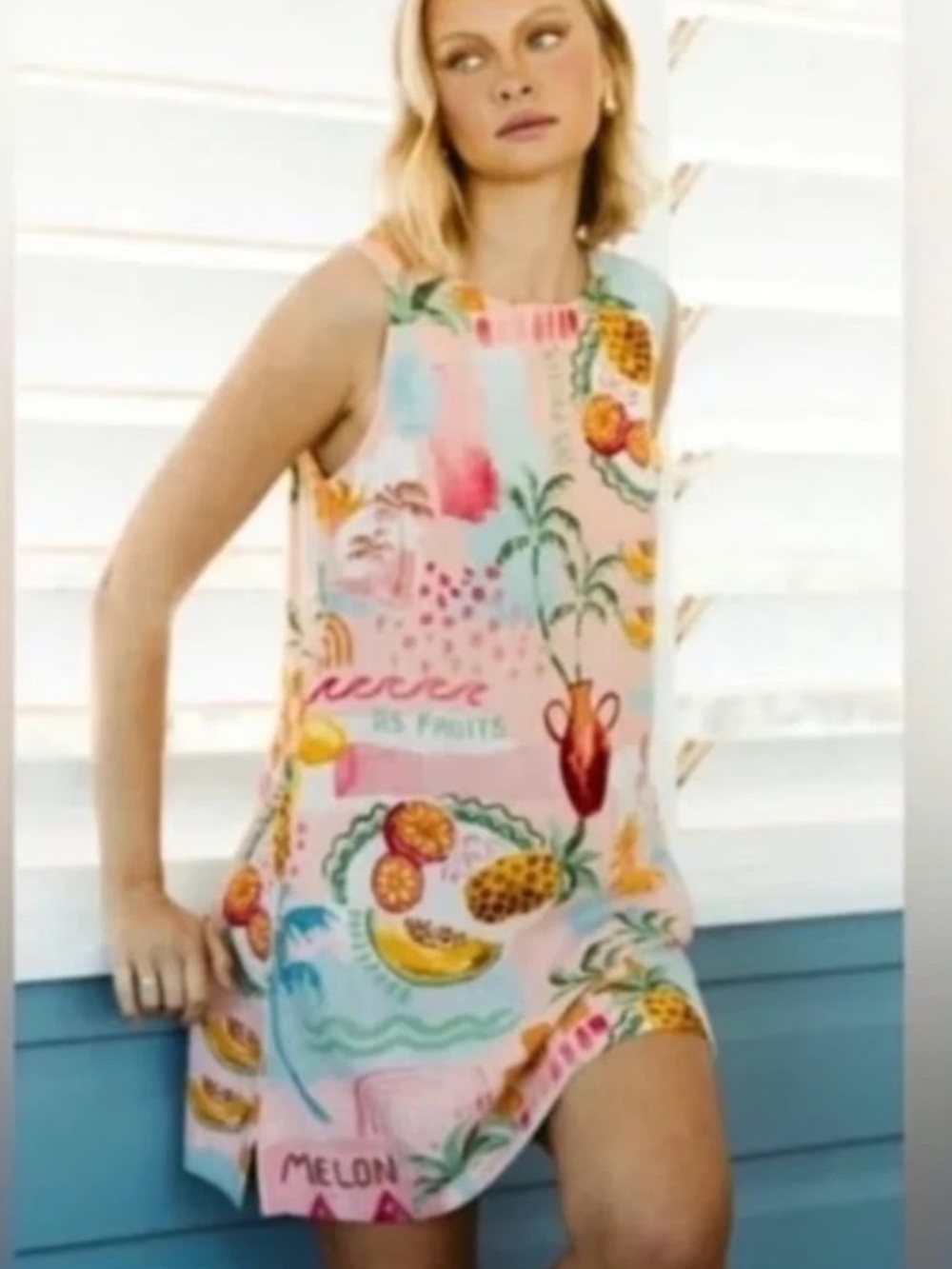 Paper Heart Pink Fruit Sleeveless Linen Blend Shift Dress XS NEW NWT - Picture 2 of 8